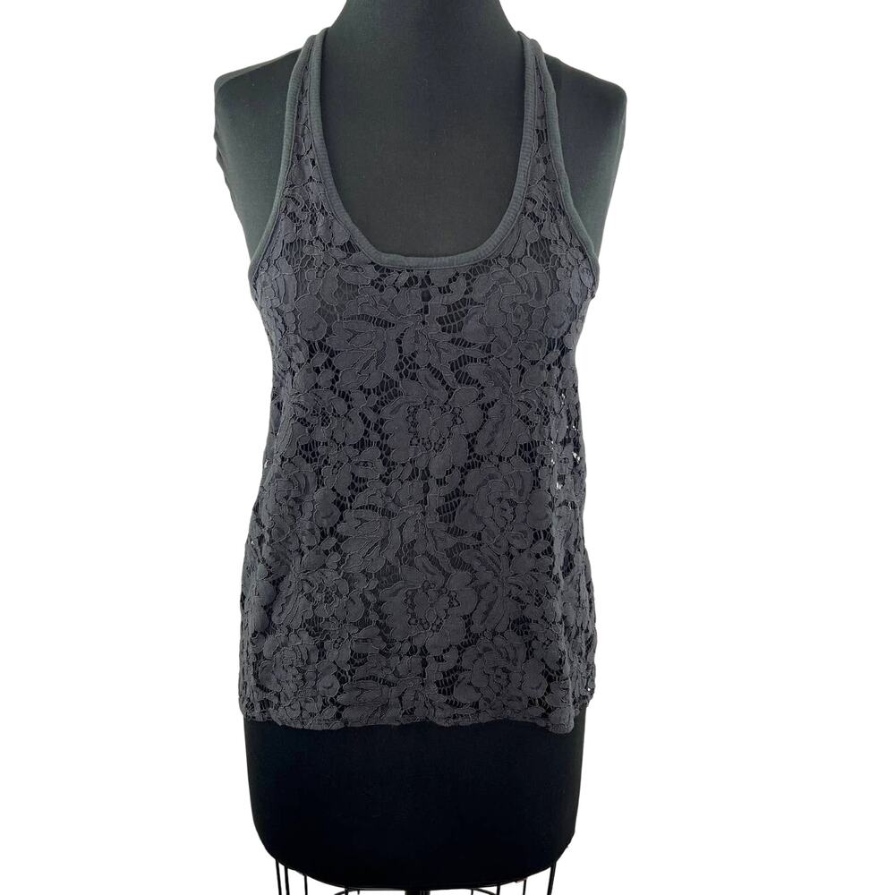 CHASER Dark Gray Floral Lace Pullover Scoop Neck Sleeveless Racerback Tank Top S
